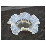 Fenton Moonstone Opalescent Hobnail Ruffled Dish