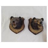 2 Vintage Chalkware Bear Head Wall Plaques