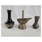 Vintage Miniature Brass Vases and Coal Bucket