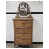 Antique Tiger Oak Serpentine Front Highboy Chest