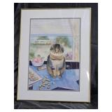 Mary J Hickey 'Cat Playing Scrabble' Watercolor