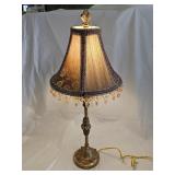 Gilded Metal Table Lamp with Beaded Shade