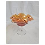 Vintage Marigold Carnival Glass Ruffled Compote