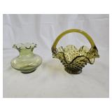 Vintage Hobnail Basket and Ruffled Vase