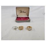 3 18K Gold Electroplate Rhinestone Fashion Rings
