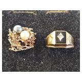 18K GE Black Onyx Ring, 18K GE Faux Pearl Ring