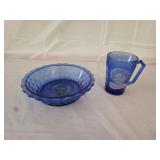 Hazel Atlas Shirley Temple Cobalt Blue Cup & Bowl