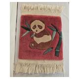 Vintage Handmade Panda Pictorial Fringe Rug