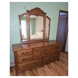 Keller Oak Triple Dresser with Trifold Mirror