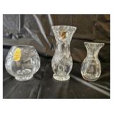 3 Crystal Vases