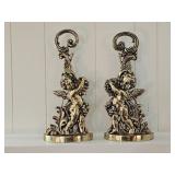 Antique Brass Art Nouveau Style Cherub Andirons