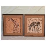 2 African Batik Barkcloth Signed Paintings