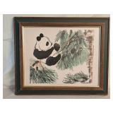 Signed Panda Watercolor Chinese Art