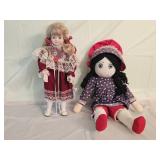 Fabric Rag Doll and Porcelain Doll