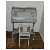 Antique Carved Painted Drop Front Secretary Desk