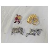 JJ and AJC Cat and ART Santa Brooches