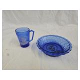 Hazel Atlas Shirley Temple Cobalt Blue Cup & Bowl