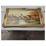 F Lack Signed German Town Oil on Canvas Art