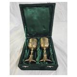 2 Brass Wine Goblets with Velvet Case