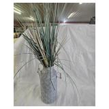 Decorative Metal Accent Vase with Faux Grass