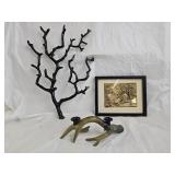 Vtg Foil Print, Antler Candle Holder, Wall Hanging