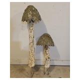 2 Metal Yard Art Mushrooms
