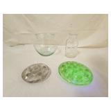 Vaseline Glass, Green Depression, Etched Glass