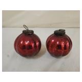 2 Antique Kugel Mercury Crackle Glass Ornaments