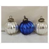 3 Antique Kugel Mercury Glass Ornaments
