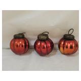 3 Antique Kugel Mercury Glass Ornaments
