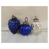 3 Antique Kugel Mercury Glass Ornaments