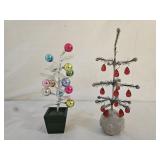 Vintage Silver Holly & Faux Feather Xmas Trees