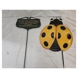 Metal Yard Art Sign and Ladybug
