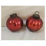 2 Antique Kugel Mercury Crackle Glass Ornaments