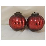 2 Antique Kugel Mercury Crackle Glass Ornaments