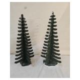 2 Wood Carved Pine Christmas Trees