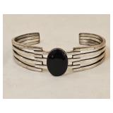 Sterling Silver Black Onyx Cabochon Cuff Bracelet