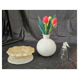 Wood Carved Tulips, Alibaster Dresser Box, Bell
