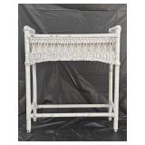 Antique Painted White Wicker Planter Basket Stand