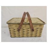 Vintage Metal Wood Grain Picnic Basket