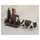 Mark Glandon Folk Art Carved Wood Santa & Sled