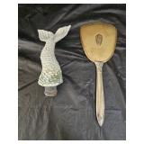 Vintage Art Deco Hand Mirror, Mermaid Tail Handle