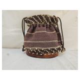 1950s Crocheted Drawstring Purse w Lucite Bottom