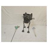 Metal Cat Yard Art Planter, Pottery Mushroom,