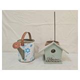 Vintage Ohio Art Tin Water Can, Wood Planter