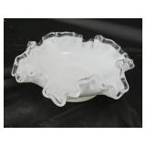 Fenton Silver Crest Ruffled Art Glass Candy Dish