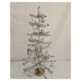 Vintage Aluminum Tinsel Tree with Ornaments