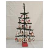 22 Vintage Glass Ornaments with Faux Feather Tree