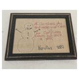 Antique Primitive Needlework Framed Embroidery
