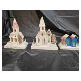 Vtg 1950s Cardboard Christmas Village Buildings